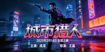 动作电影《城市猎人》海报，主角持枪站在城市夜景中